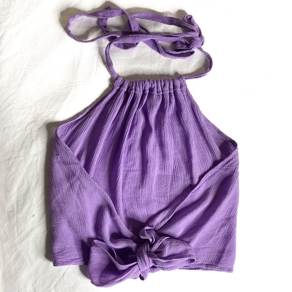 Tie Back Halter Lilac Lavender Top - Picture 6 of 6